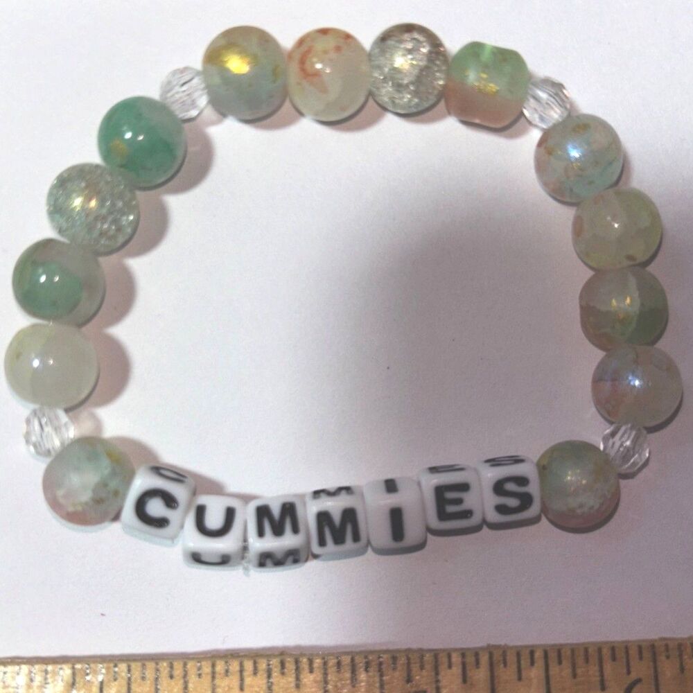 Handmade Cream Beaded Charm Knit Bracelet Adult humor Unisex y2k